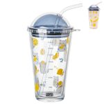 16Oz Heat-Resistant Cute Glass Cup W/ Straw