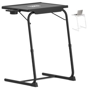 Adjustable Portable Folding Tray Table w/ Cup Holder