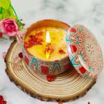 Scented candles w/ dried flowers in Metal Jar