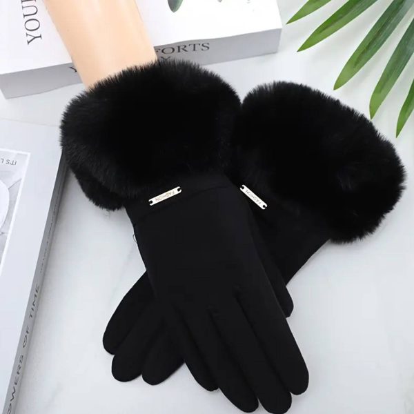 Women Winter Gloves w/ Touch Screen Fingers Faux Fur Cuff