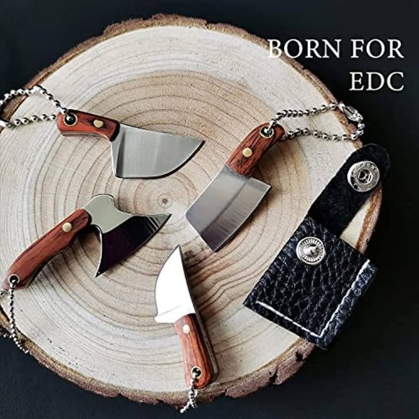 Mini Damascus Pocket Knife Steel Blade Keychain Axe Cutter