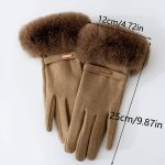 Women Winter Gloves w/ Touch Screen Fingers Faux Fur Cuff