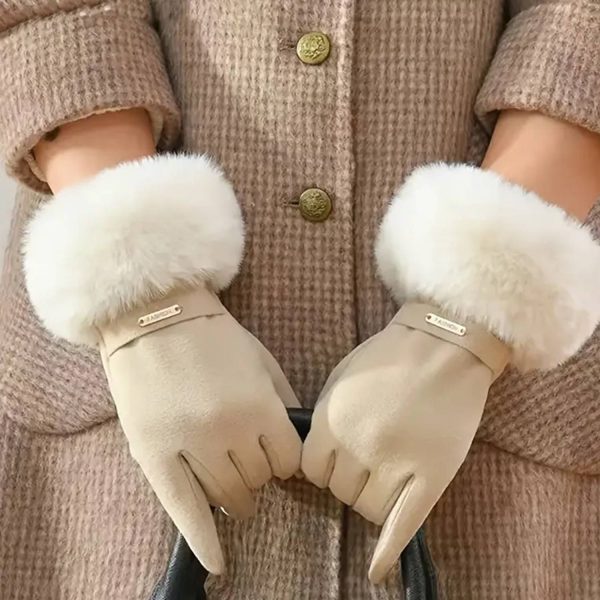 Women Winter Gloves w/ Touch Screen Fingers Faux Fur Cuff