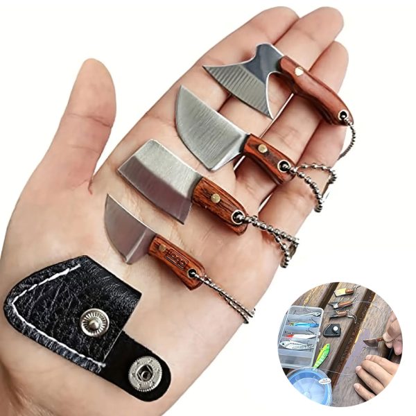 Mini Damascus Pocket Knife Steel Blade Keychain Axe Cutter