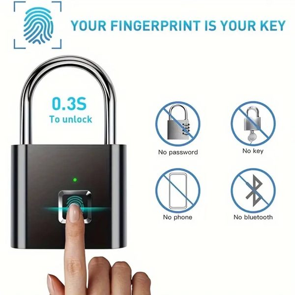 Fingerprint Padlock Alloy Steel Waterproof Keyless Security