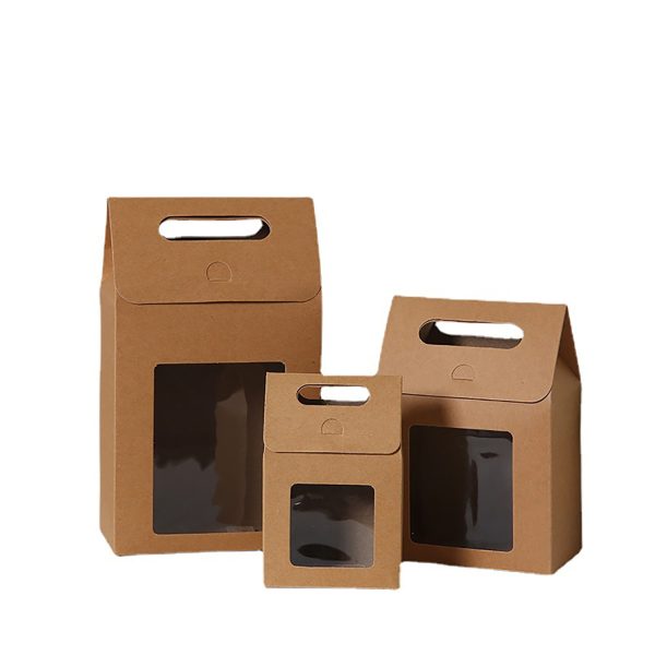 Eco-friendly Handheld Kraft Paper Gift Box w/ Clear Window