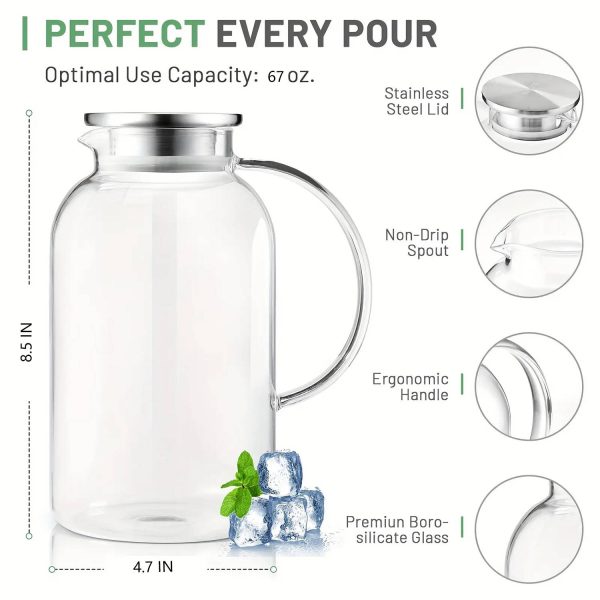 67oz Heat Resistant Glass Pitcher W/ Lid