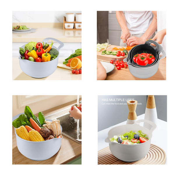 4-Piece Plastic Mixing Bowl Set w/ Handles