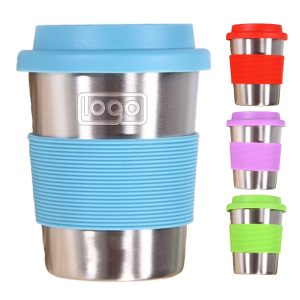 Stainless Steel Silicone Travel Mug w/ Lid & Cover
