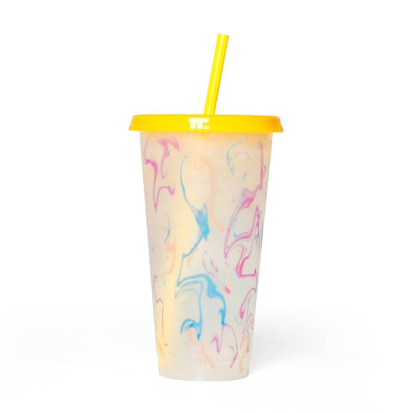 25Oz Color Changing Straw Cup For Iced Coffee & Cold Drinks