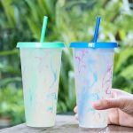 25Oz Color Changing Straw Cup For Iced Coffee & Cold Drinks