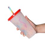 25Oz Color Changing Straw Cup For Iced Coffee & Cold Drinks