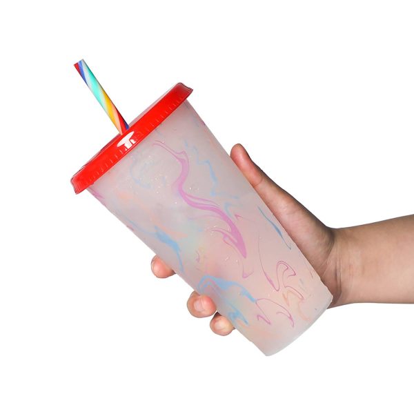 25Oz Color Changing Straw Cup For Iced Coffee & Cold Drinks