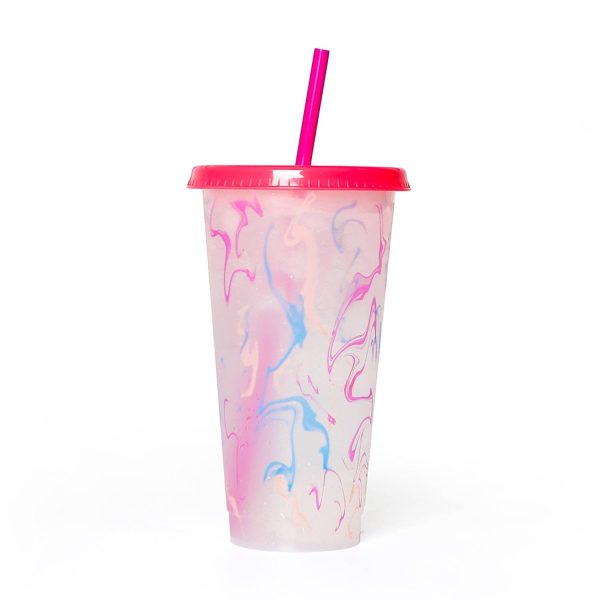25Oz Color Changing Straw Cup For Iced Coffee & Cold Drinks