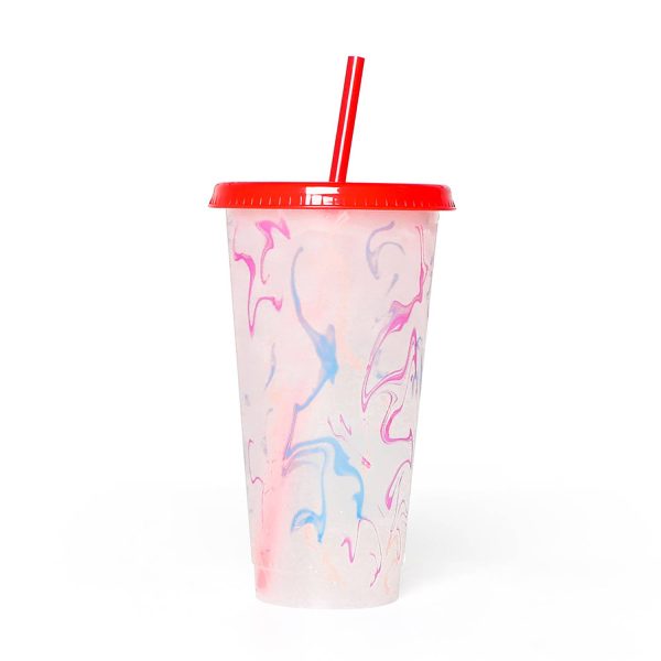 25Oz Color Changing Straw Cup For Iced Coffee & Cold Drinks