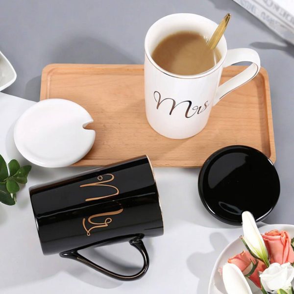 17oz Creative Couple Ceramic Mug Set W/ Lid & Spoon