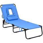Adjustable Foldable Oxford Beach Lounge Chair w/ Face Hole