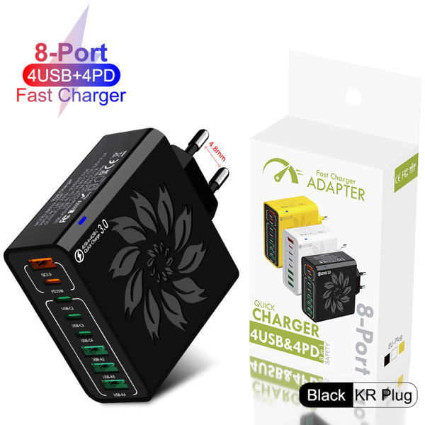 Ultra 150W 8-Port Charger:,4USB+4Type-C, QC5.0 Support