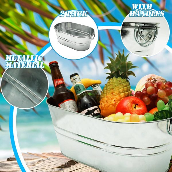Oval Metal Galvanized Ice Bucket W/ Side Handles
