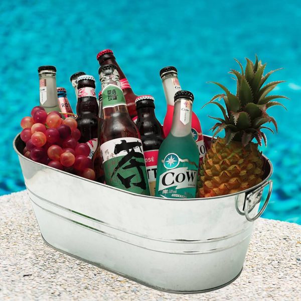 Oval Metal Galvanized Ice Bucket W/ Side Handles
