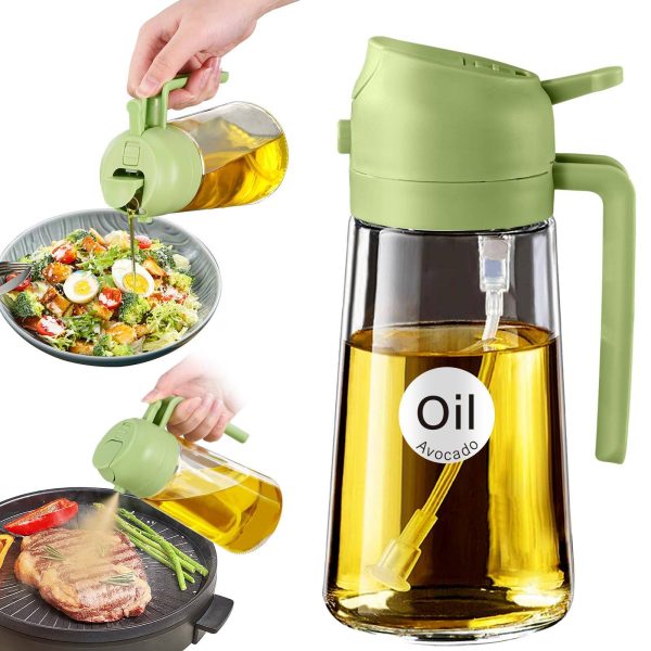 16.5oz Glass Oil Dispenser-Non-Drip Spray & Pour, Press Top