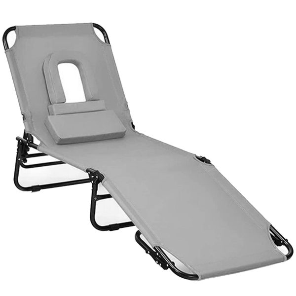 Adjustable Foldable Oxford Beach Lounge Chair w/ Face Hole