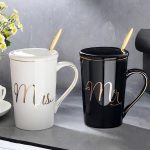 17oz Creative Couple Ceramic Mug Set W/ Lid & Spoon