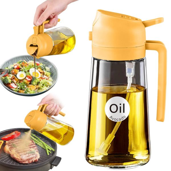 16.5oz Glass Oil Dispenser-Non-Drip Spray & Pour, Press Top