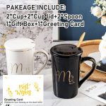 17oz Creative Couple Ceramic Mug Set W/ Lid & Spoon