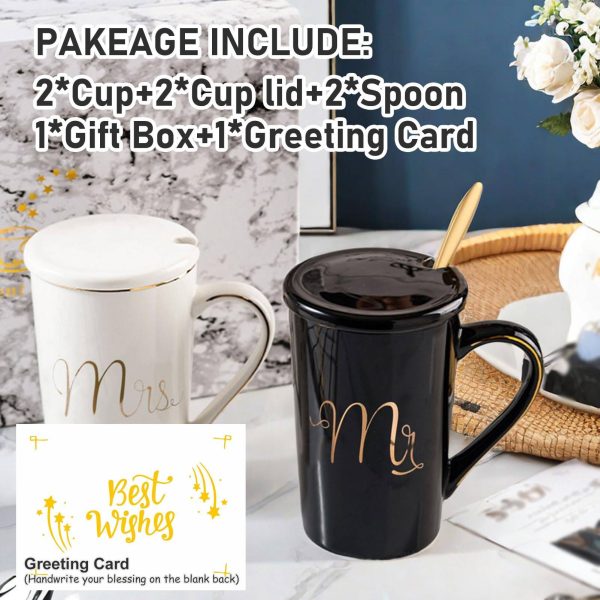 17oz Creative Couple Ceramic Mug Set W/ Lid & Spoon