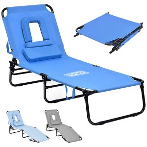 Adjustable Foldable Oxford Beach Lounge Chair w/ Face Hole