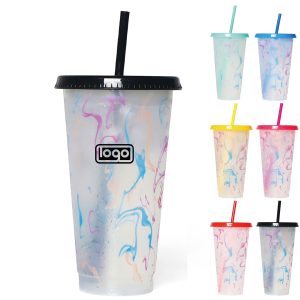 25Oz Color Changing Straw Cup For Iced Coffee & Cold Drinks