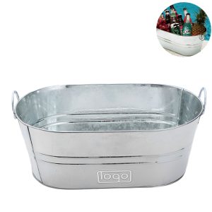 Oval Metal Galvanized Ice Bucket W/ Side Handles