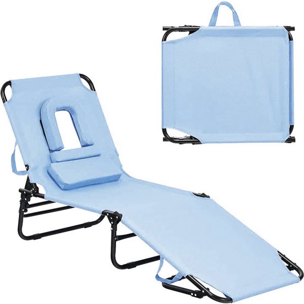 Adjustable Foldable Oxford Beach Lounge Chair w/ Face Hole