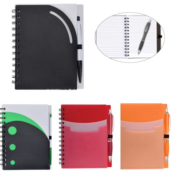 Tri-Pocket PP Coil Notebook with Satin Pen – Lined Pages