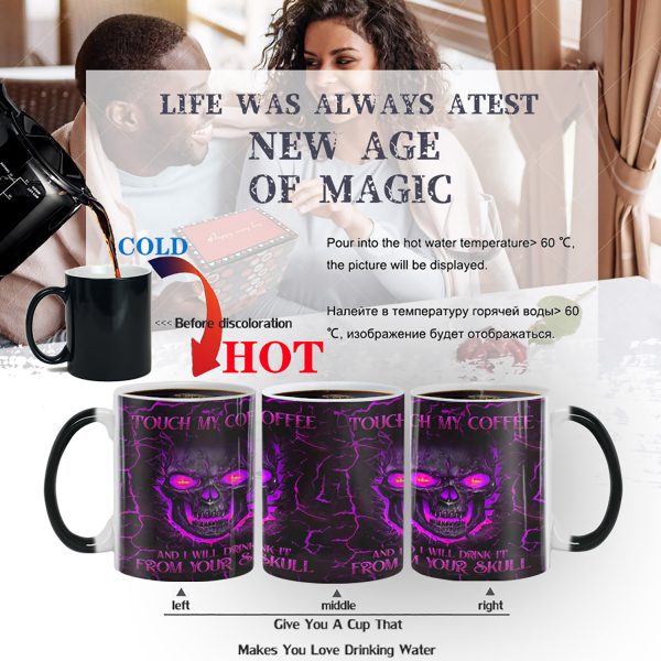 13oz Heat Sensitive Color Changing Ceramic Skull Design Mug