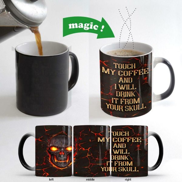 13oz Heat Sensitive Color Changing Ceramic Skull Design Mug
