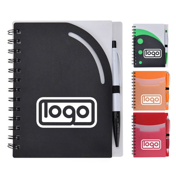 Tri-Pocket PP Coil Notebook with Satin Pen – Lined Pages