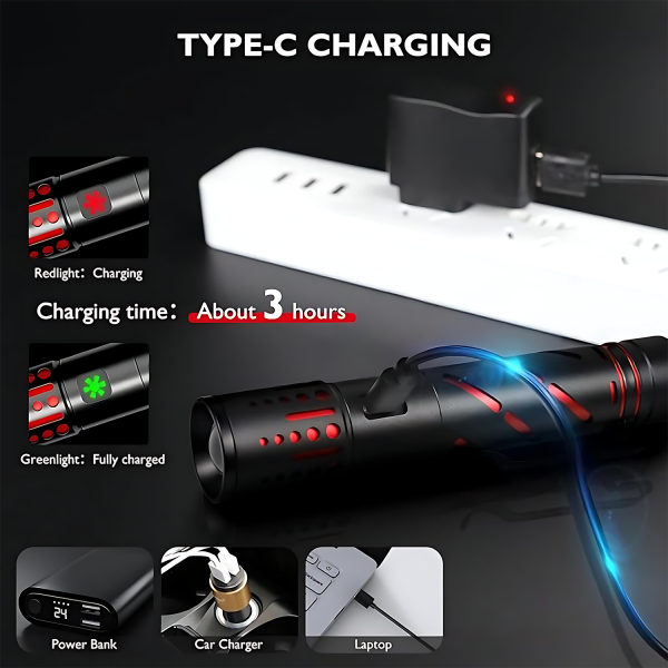 Aluminum Outdoor Laser Flashlight –Waterproof & Rechargeable