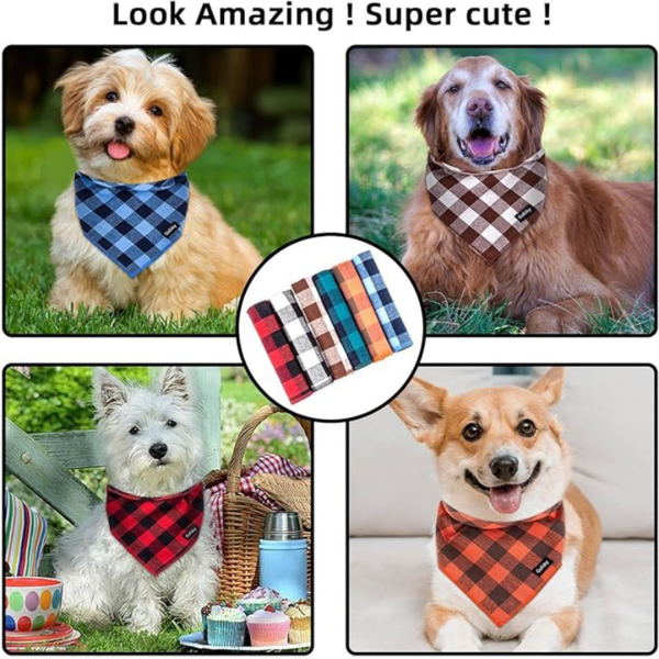 Plaid Polyester Dog Bandana — Large Bib Design for Pet