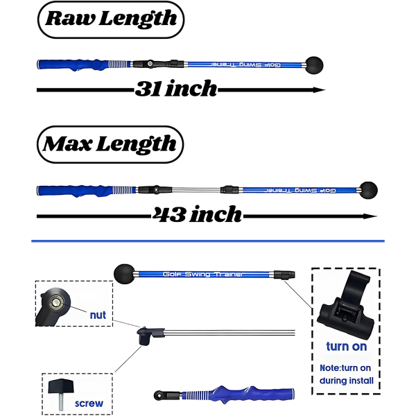 Foldable Aluminum Golf Swing Training Stick For Beginners