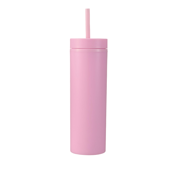 16oz Double-layer Plastic Sports Thermos Cup w/ Straw