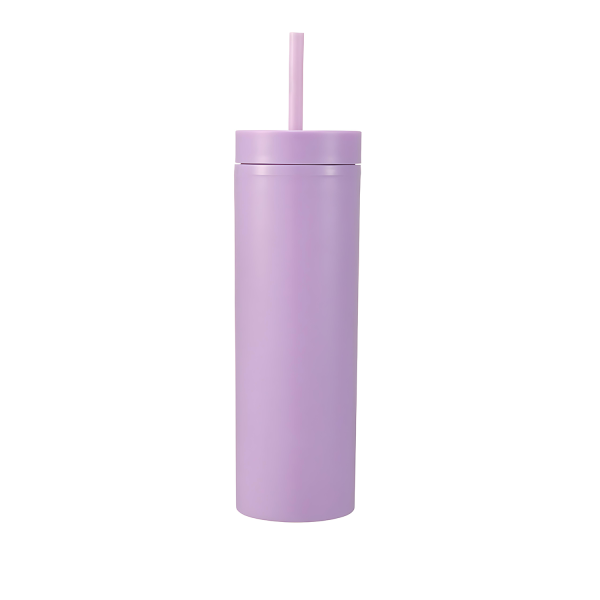 16oz Double-layer Plastic Sports Thermos Cup w/ Straw