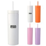 16oz Double-layer Plastic Sports Thermos Cup w/ Straw