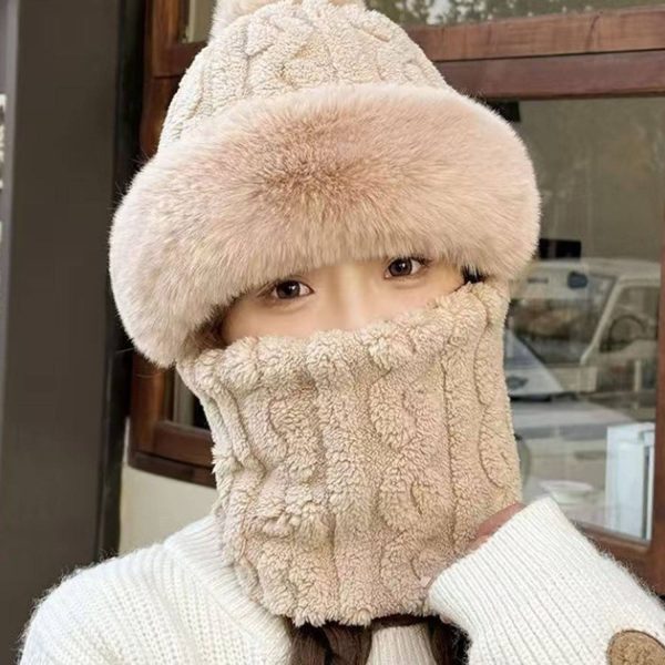 Windproof Plush Hat w/ Winter Neck Scarf Warmer