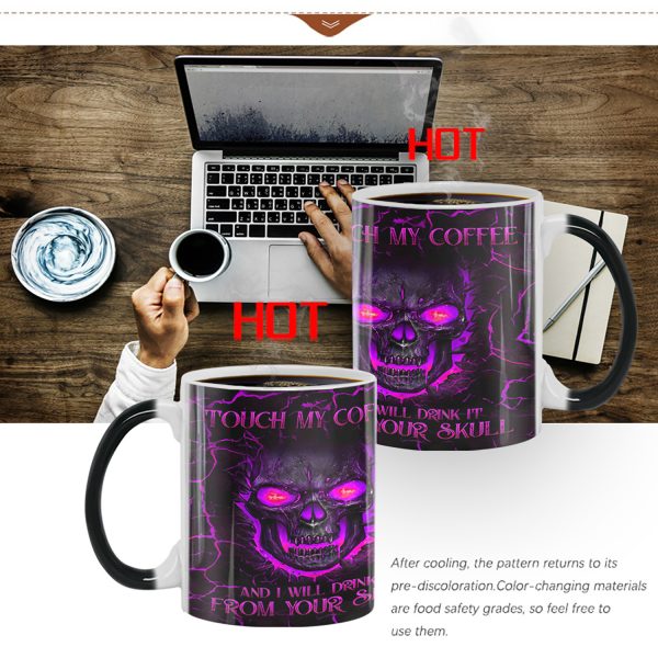 13oz Heat Sensitive Color Changing Ceramic Skull Design Mug