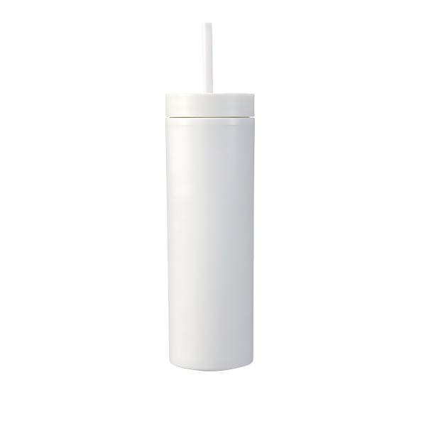 16oz Double-layer Plastic Sports Thermos Cup w/ Straw