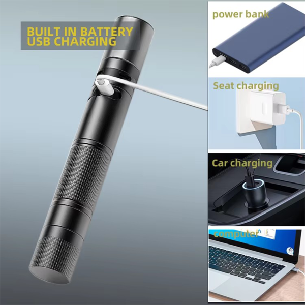Rechargeable Tactical LED Flashlight w/ Arc Lighter & Alarm