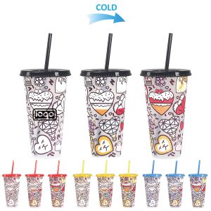 24oz Creative Color-Changing Tumbler with Straw