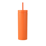 16oz Double-layer Plastic Sports Thermos Cup w/ Straw